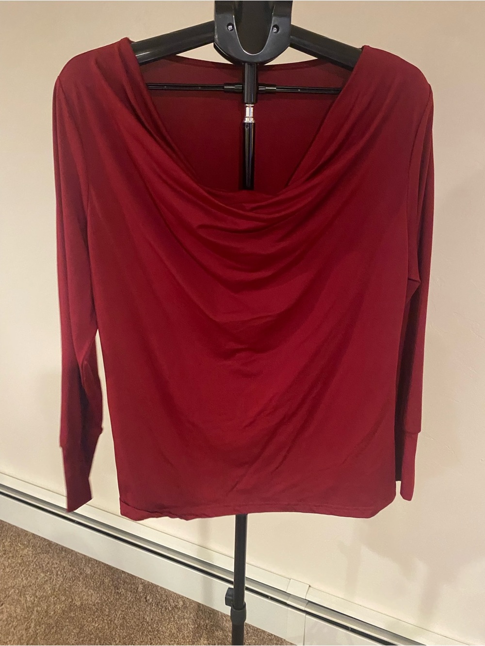 SHEIN Burgundy Draped Cowl Neck Long Sleeve Top